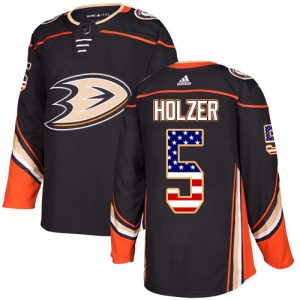 Kinder Anaheim Ducks Eishockey Trikot Korbinian Holzer #5 Schwarz USA Flag Fashion